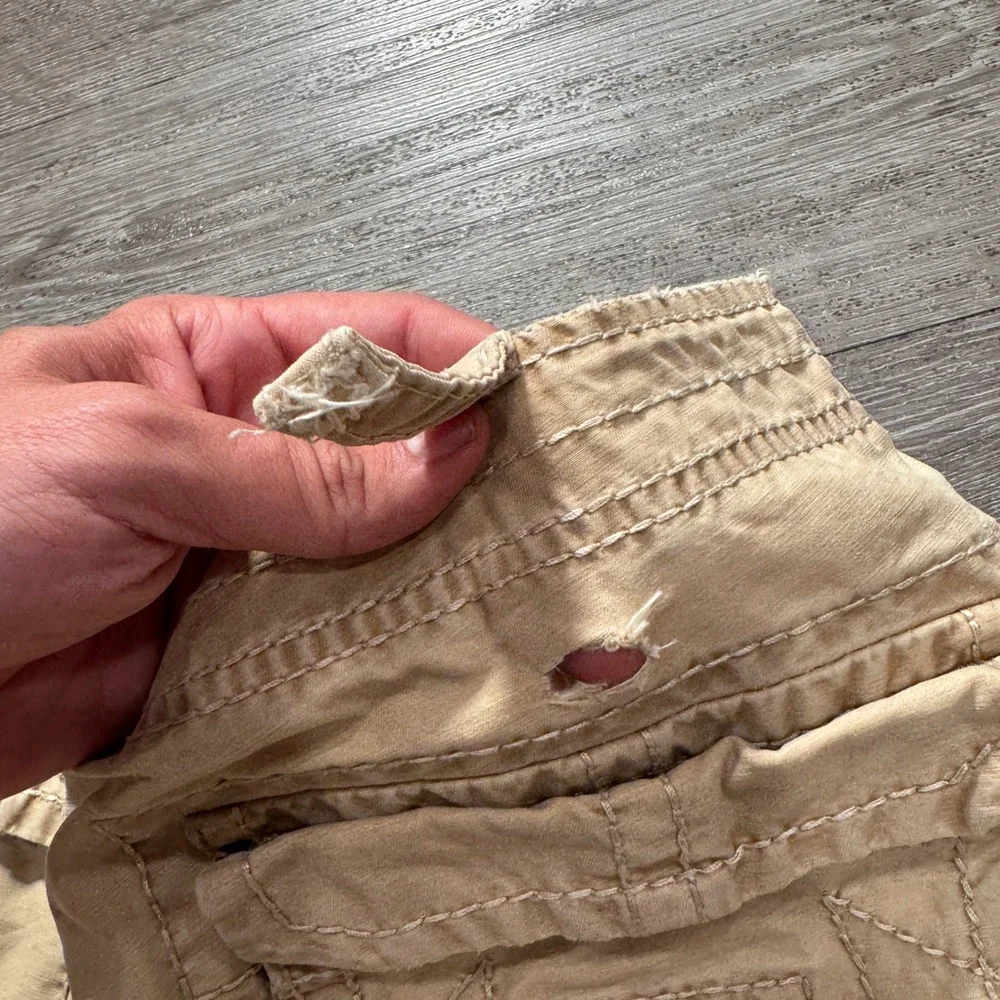 True Religion Cargo Shorts Mens 34 Cotton Big T Stitch Khaki Relaxed Y2K 36x12